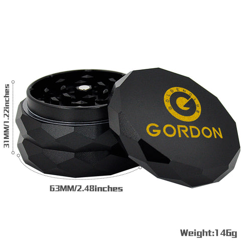 Gordon Diamond Surface Aluminum Alloy Herb Grinder, Black 50 mm Smoker Grinder, 4 Lay Easy Clean Herb Grinders